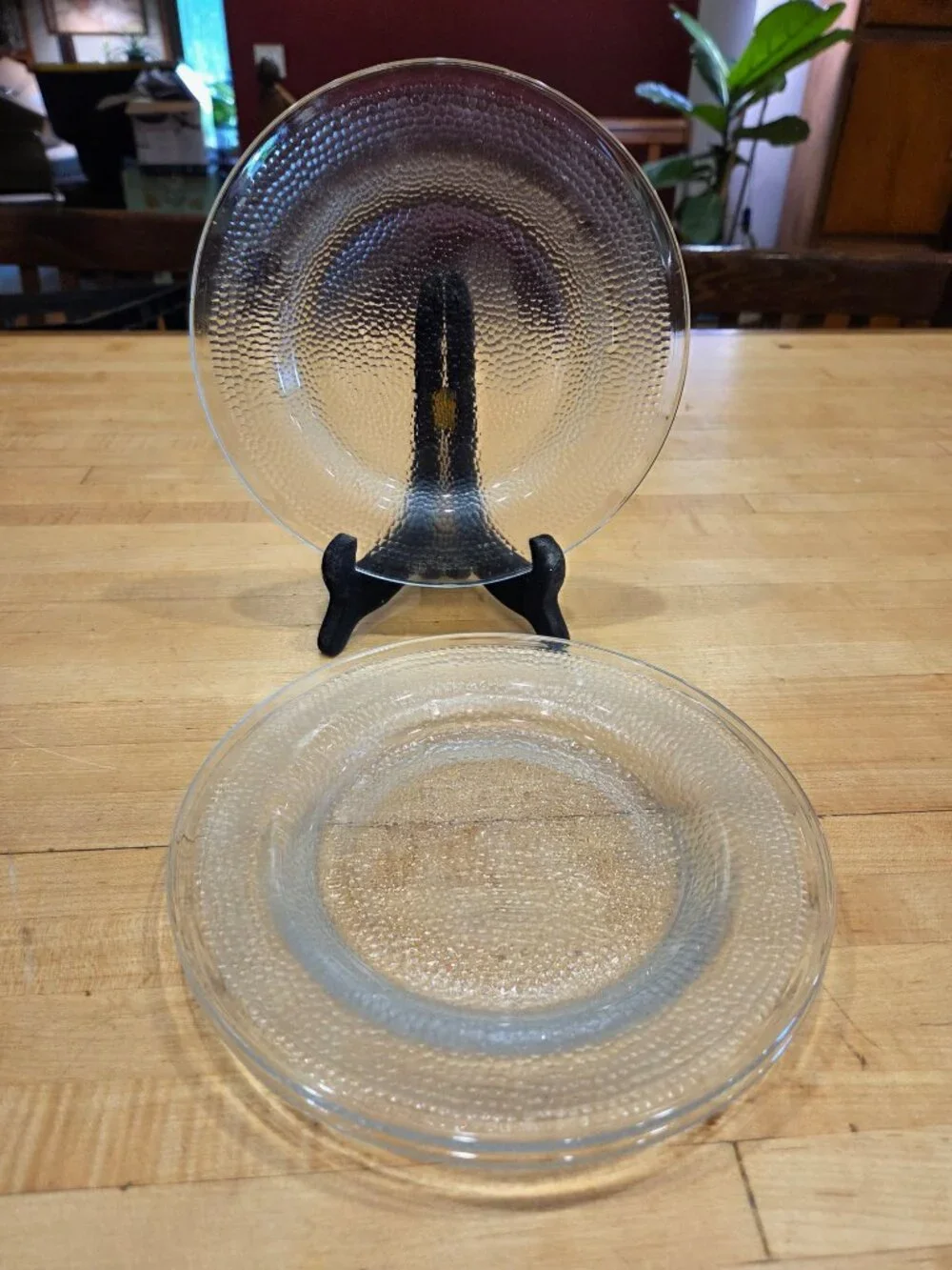 Vintage Indiana Glass Crystal Ice Salad Plates Set of 3 Clear Pebbled MCM